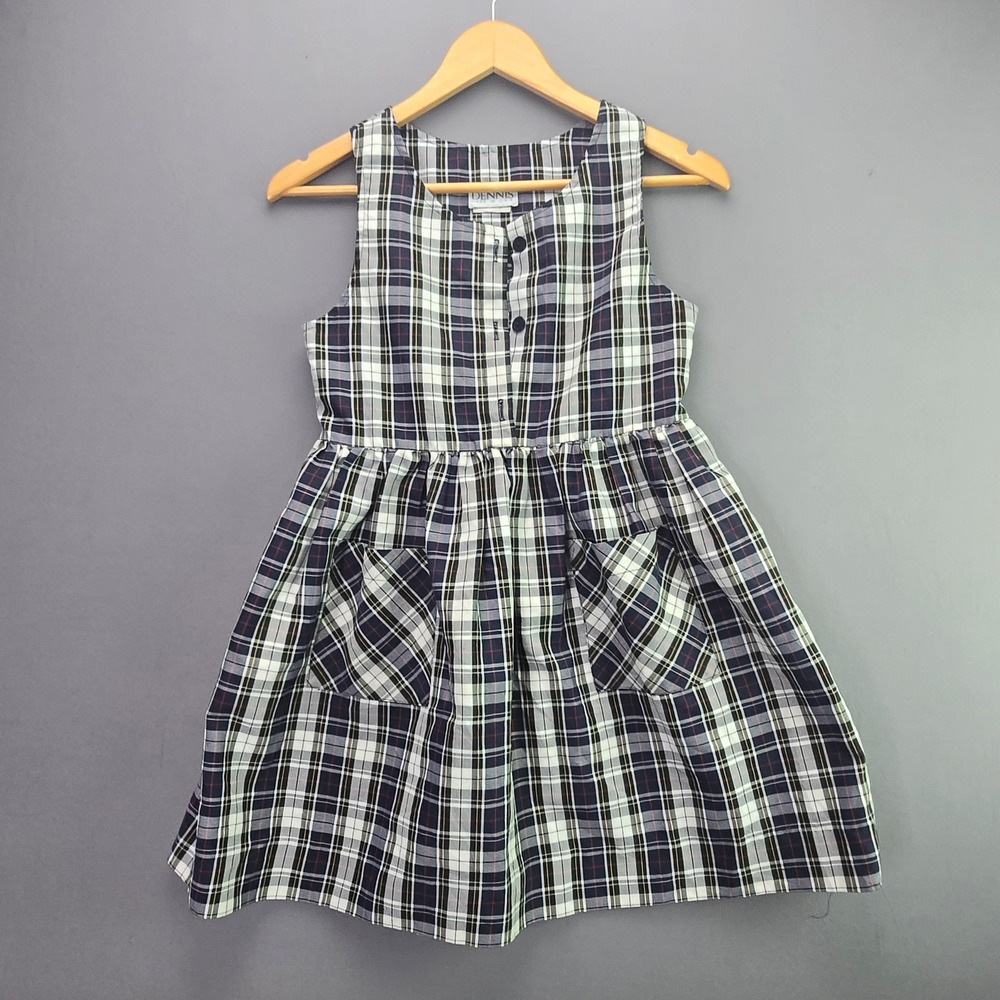 Dennis Uniform Jumper Dress Plaid School Sleeveless Blue White Red Kids 10 12